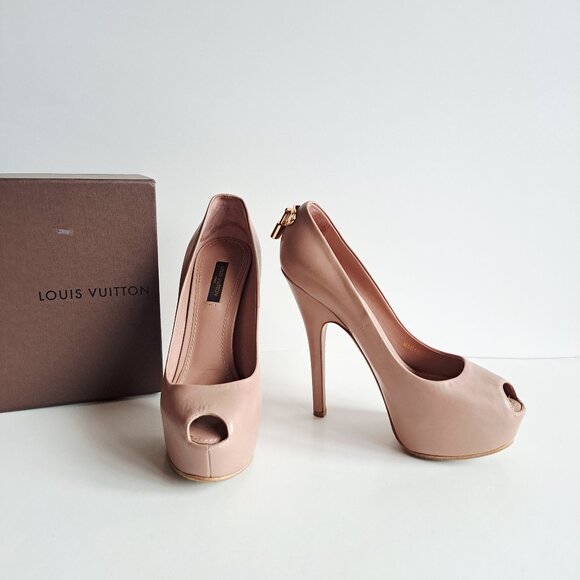 Louis Vuitton Nude Leather Platform Oh Really! Peep Toe Pumps Size 36.5 - Picture 1 of 16